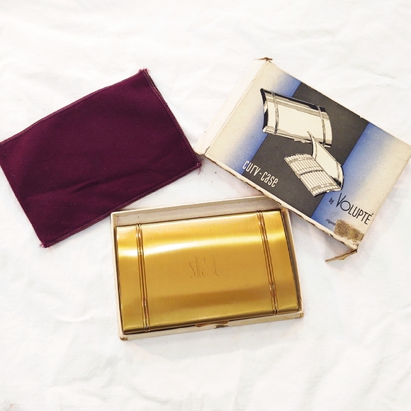 Vintage Art-Deco Volupte Gold Curv-Case Unisex Cigarette Compact in Box - Picture 10 of 11